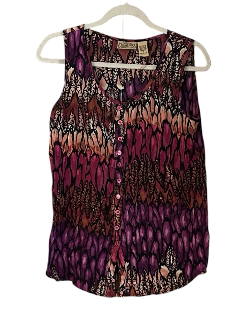 Art And Soul Purple Multi Print Sleeveless Button Front Top Sz M